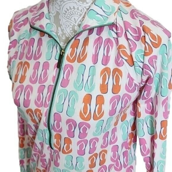 Crown & Ivy Beach flip flop print 1/2 zip pullover lightweight womens XS - Picture 2 of 5